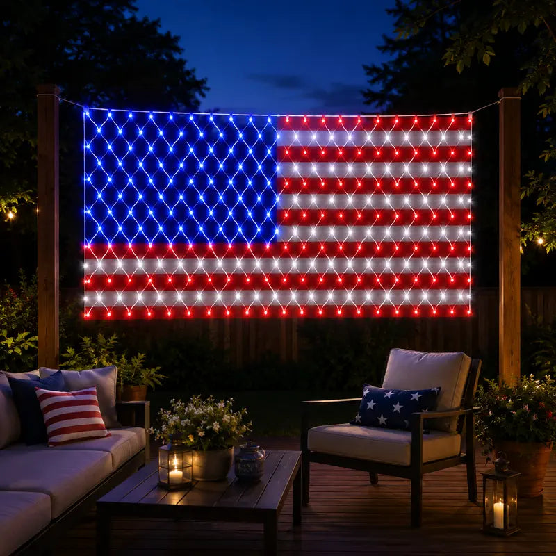 Custom Solar-Powered National Flag Net Lights - Commemorative and Fun Outdoor Decorations
