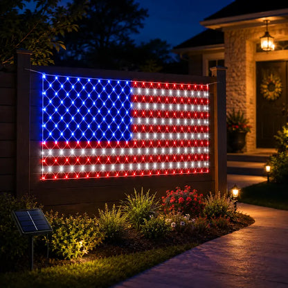 Custom Solar-Powered National Flag Net Lights - Commemorative and Fun Outdoor Decorations