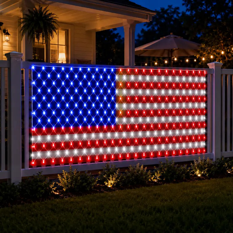 Custom Solar-Powered National Flag Net Lights - Commemorative and Fun Outdoor Decorations