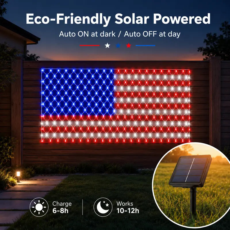 Custom Solar-Powered National Flag Net Lights - Commemorative and Fun Outdoor Decorations