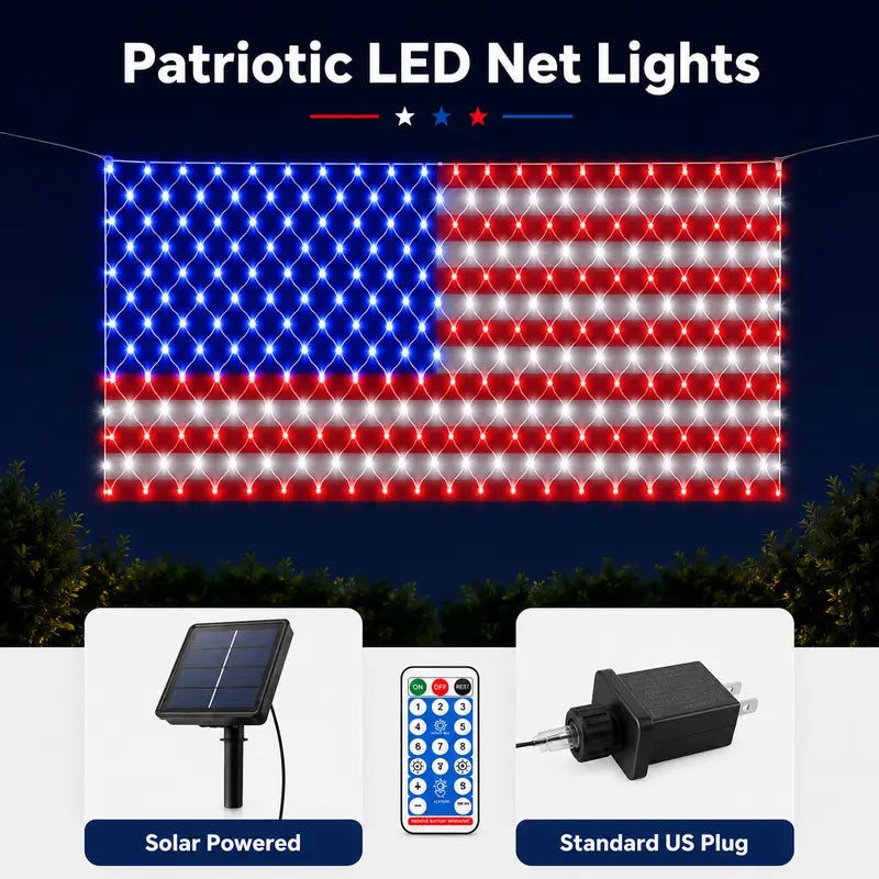Custom Solar-Powered National Flag Net Lights - Commemorative and Fun Outdoor Decorations
