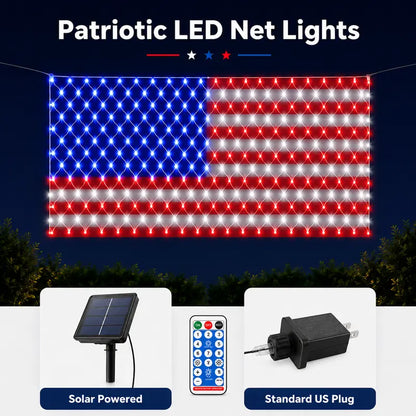 Custom Solar-Powered National Flag Net Lights - Commemorative and Fun Outdoor Decorations