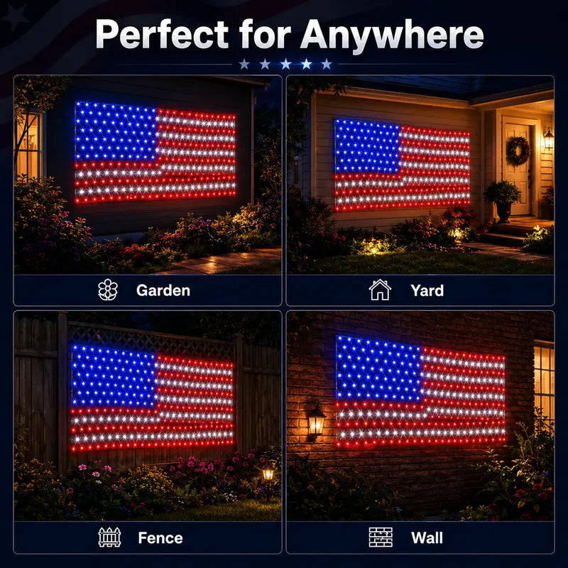 Custom Solar-Powered National Flag Net Lights - Commemorative and Fun Outdoor Decorations