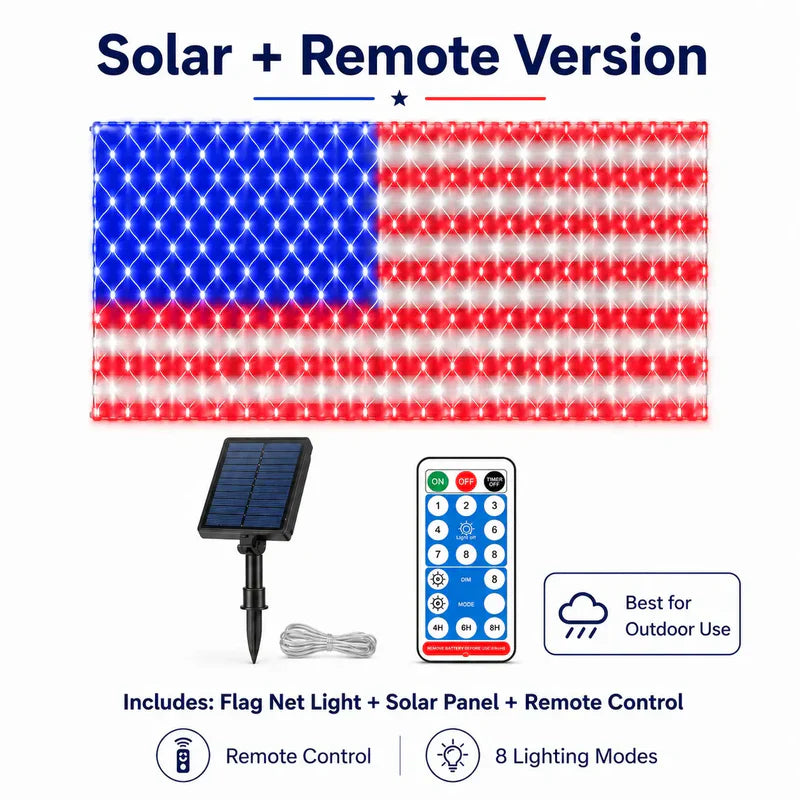 Custom Solar-Powered National Flag Net Lights - Commemorative and Fun Outdoor Decorations