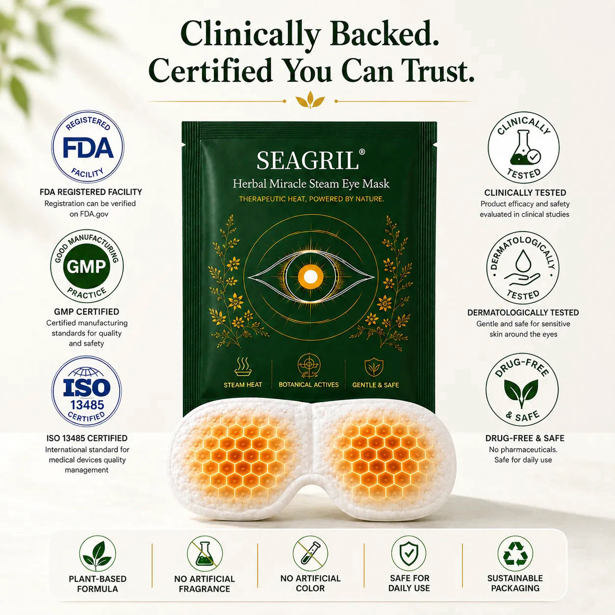 🔥LAST DAY 49% OFF🥇SEAGRIL® Herbal Miracle Steam Eye Mask.Treatment of eye diseases, sleep disorders, headache relief, and periocular care.