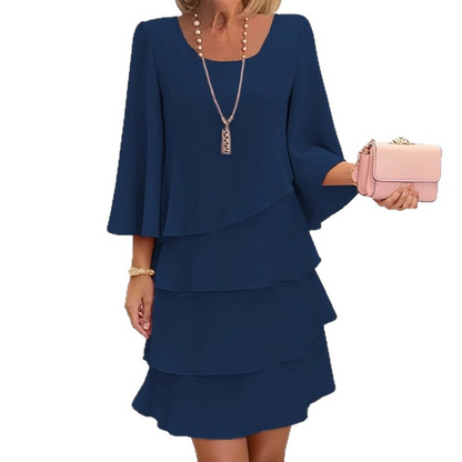 Graceful Square Neck Tiered Ruffle Dress with Flattering Flared Sleeves (Comfort Fit S-3XL)