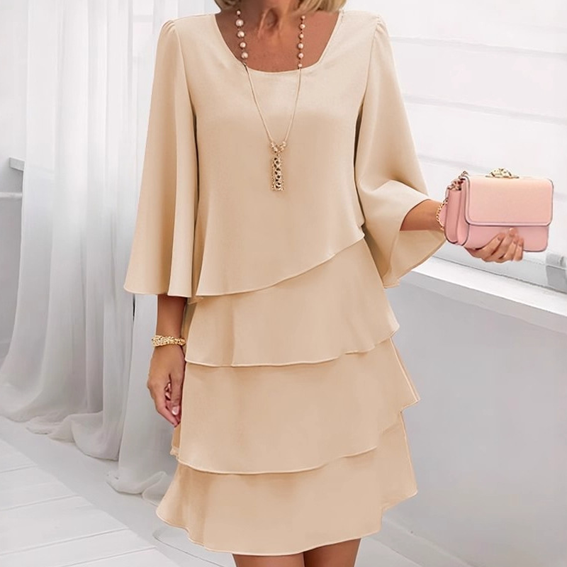 Graceful Square Neck Tiered Ruffle Dress with Flattering Flared Sleeves (Comfort Fit S-3XL)