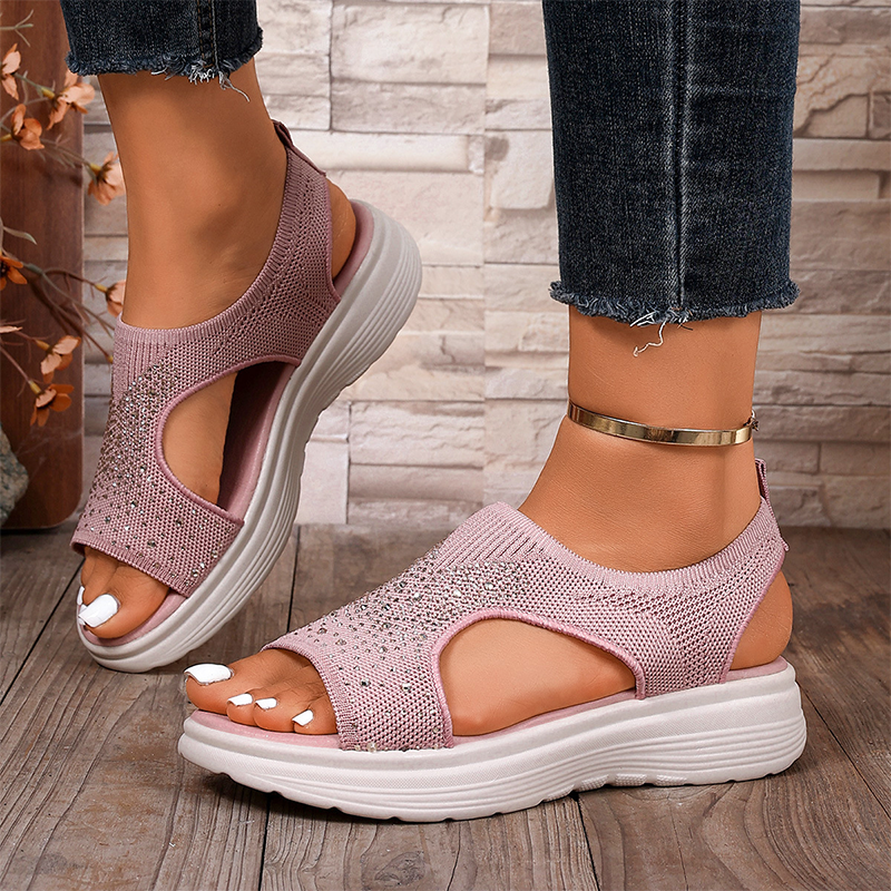 ✨ Sparkling Rhinestone Stretch-Knit Platform Sandals - Cloud-Soft Cushioned Support for Pain-Free Walking
