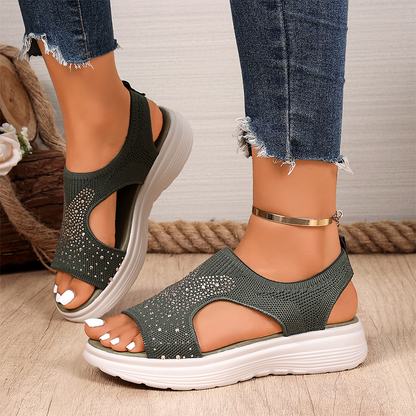 ✨ Sparkling Rhinestone Stretch-Knit Platform Sandals - Cloud-Soft Cushioned Support for Pain-Free Walking