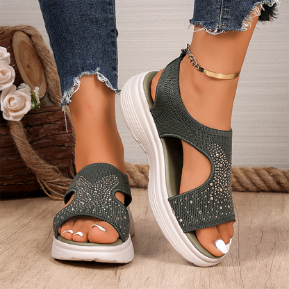 ✨ Sparkling Rhinestone Stretch-Knit Platform Sandals - Cloud-Soft Cushioned Support for Pain-Free Walking